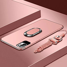 Coque Bumper Luxe Metal et Plastique Etui Housse avec Support Bague Anneau pour Xiaomi POCO M3 Pro 5G Or Rose