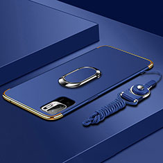 Coque Bumper Luxe Metal et Plastique Etui Housse avec Support Bague Anneau pour Xiaomi Redmi Note 10T 5G Bleu