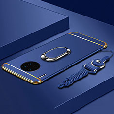 Coque Bumper Luxe Metal et Plastique Etui Housse avec Support Bague Anneau T01 pour Huawei Mate 30E Pro 5G Bleu