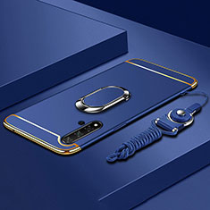 Coque Bumper Luxe Metal et Plastique Etui Housse avec Support Bague Anneau T01 pour Huawei Nova 5 Bleu