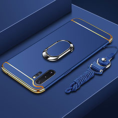 Coque Bumper Luxe Metal et Plastique Etui Housse avec Support Bague Anneau T01 pour Samsung Galaxy Note 10 Plus Bleu