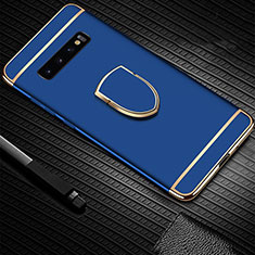 Coque Bumper Luxe Metal et Plastique Etui Housse avec Support Bague Anneau T01 pour Samsung Galaxy S10 Bleu