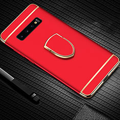 Coque Bumper Luxe Metal et Plastique Etui Housse avec Support Bague Anneau T01 pour Samsung Galaxy S10 Rouge