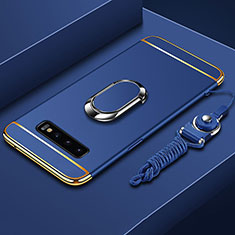 Coque Bumper Luxe Metal et Plastique Etui Housse avec Support Bague Anneau T02 pour Samsung Galaxy S10 5G Bleu