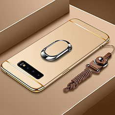 Coque Bumper Luxe Metal et Plastique Etui Housse avec Support Bague Anneau T02 pour Samsung Galaxy S10 5G Or