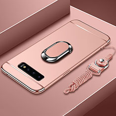 Coque Bumper Luxe Metal et Plastique Etui Housse avec Support Bague Anneau T02 pour Samsung Galaxy S10 5G Or Rose