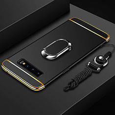 Coque Bumper Luxe Metal et Plastique Etui Housse avec Support Bague Anneau T02 pour Samsung Galaxy S10 Plus Noir