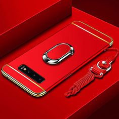 Coque Bumper Luxe Metal et Plastique Etui Housse avec Support Bague Anneau T02 pour Samsung Galaxy S10 Plus Rouge