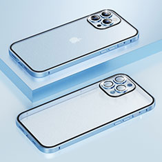 Coque Bumper Luxe Metal et Plastique Etui Housse Bling-Bling LF1 pour Apple iPhone 13 Pro Max Bleu