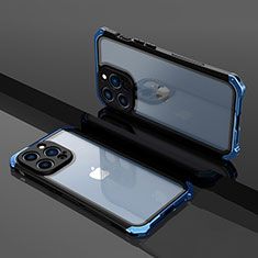 Coque Bumper Luxe Metal et Plastique Etui Housse SQ1 pour Apple iPhone 13 Pro Bleu