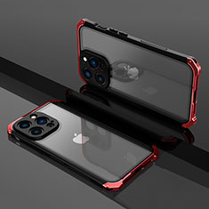 Coque Bumper Luxe Metal et Plastique Etui Housse SQ1 pour Apple iPhone 13 Pro Rouge
