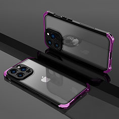 Coque Bumper Luxe Metal et Plastique Etui Housse SQ1 pour Apple iPhone 13 Pro Violet