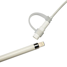 Coque Capuchon Holder Silicone Cable Lightning Adaptateur Anti-Perdu P02 pour Apple Pencil Blanc