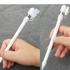 Coque Capuchon Holder Silicone Couverture de Plume Cable Lightning Adaptateur Anti-Perdu P02 pour Apple Pencil Blanc