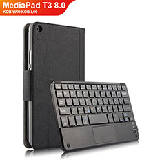 Coque Clapet Portefeuille Livre Cuir avec Clavier pour Huawei MediaPad T3 8.0 KOB-W09 KOB-L09 Noir