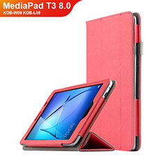 Coque Clapet Portefeuille Livre Cuir L01 pour Huawei MediaPad T3 8.0 KOB-W09 KOB-L09 Rouge