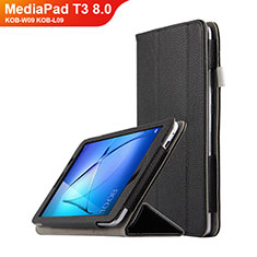 Coque Clapet Portefeuille Livre Cuir L02 pour Huawei MediaPad T3 8.0 KOB-W09 KOB-L09 Noir