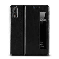 Coque Clapet Portefeuille Livre Cuir L02 pour Huawei P20 Noir