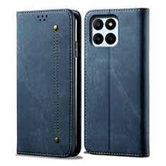Coque Clapet Portefeuille Livre Tissu B01S pour Huawei Honor X6a Bleu