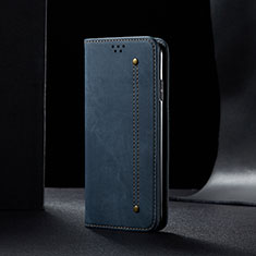 Coque Clapet Portefeuille Livre Tissu B01S pour Samsung Galaxy A12 Nacho Bleu