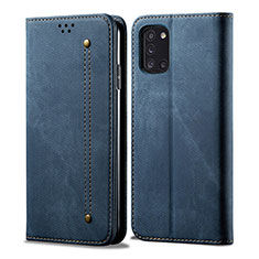 Coque Clapet Portefeuille Livre Tissu B01S pour Samsung Galaxy A31 Bleu