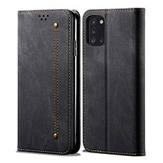 Coque Clapet Portefeuille Livre Tissu B01S pour Samsung Galaxy A31 Noir