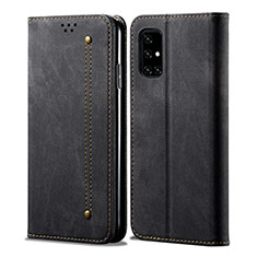 Coque Clapet Portefeuille Livre Tissu B01S pour Samsung Galaxy A51 5G Noir