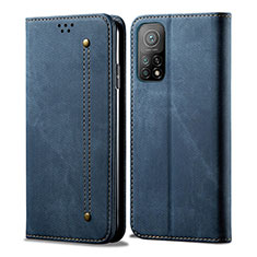 Coque Clapet Portefeuille Livre Tissu B01S pour Xiaomi Mi 10T Pro 5G Bleu