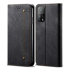 Coque Clapet Portefeuille Livre Tissu B01S pour Xiaomi Mi 10T Pro 5G Noir