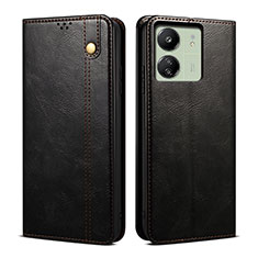 Coque Clapet Portefeuille Livre Tissu B01S pour Xiaomi Poco C65 Noir