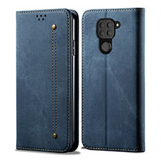 Coque Clapet Portefeuille Livre Tissu B01S pour Xiaomi Redmi Note 9 Bleu