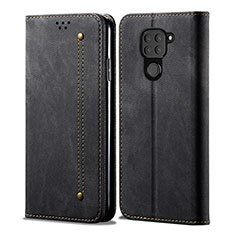 Coque Clapet Portefeuille Livre Tissu B01S pour Xiaomi Redmi Note 9 Noir