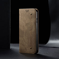 Coque Clapet Portefeuille Livre Tissu B02S pour Samsung Galaxy A51 4G Kaki