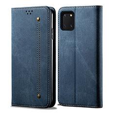 Coque Clapet Portefeuille Livre Tissu B02S pour Samsung Galaxy A81 Bleu