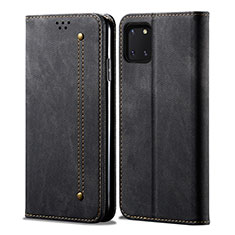 Coque Clapet Portefeuille Livre Tissu B02S pour Samsung Galaxy A81 Noir
