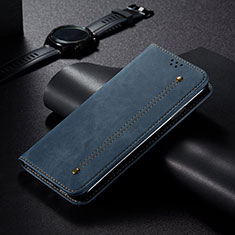 Coque Clapet Portefeuille Livre Tissu B02S pour Samsung Galaxy S21 Ultra 5G Bleu