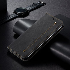 Coque Clapet Portefeuille Livre Tissu B02S pour Samsung Galaxy S21 Ultra 5G Noir
