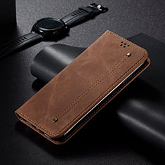 Coque Clapet Portefeuille Livre Tissu B02S pour Samsung Galaxy S23 Ultra 5G Marron