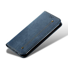Coque Clapet Portefeuille Livre Tissu B03S pour Samsung Galaxy S21 5G Bleu