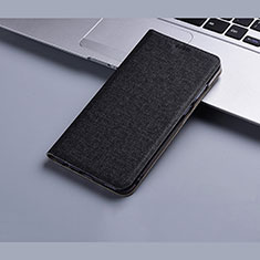 Coque Clapet Portefeuille Livre Tissu H01 pour Apple iPhone 13 Mini Noir