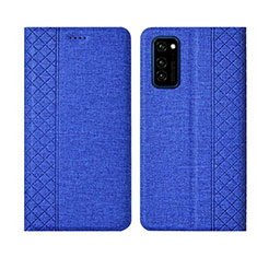 Coque Clapet Portefeuille Livre Tissu H01 pour Huawei Honor View 30 5G Bleu