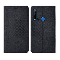 Coque Clapet Portefeuille Livre Tissu H01 pour Huawei P20 Lite (2019) Noir