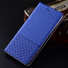 Coque Clapet Portefeuille Livre Tissu H01 pour Oppo R15X Bleu