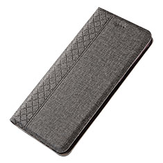 Coque Clapet Portefeuille Livre Tissu H01 pour Samsung Galaxy A70 Gris