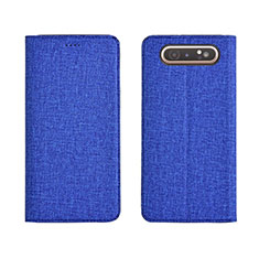 Coque Clapet Portefeuille Livre Tissu H01 pour Samsung Galaxy A80 Bleu