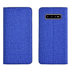 Coque Clapet Portefeuille Livre Tissu H01 pour Samsung Galaxy S10 Plus Bleu