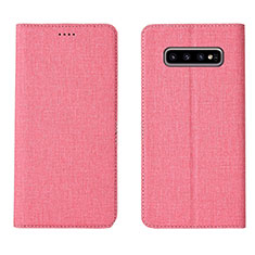 Coque Clapet Portefeuille Livre Tissu H01 pour Samsung Galaxy S10 Plus Rose