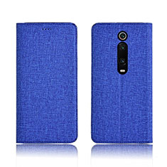 Coque Clapet Portefeuille Livre Tissu H01 pour Xiaomi Mi 9T Bleu