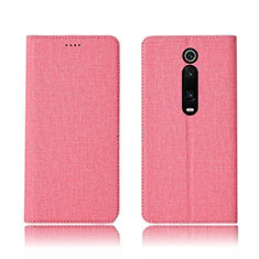 Coque Clapet Portefeuille Livre Tissu H01 pour Xiaomi Mi 9T Rose