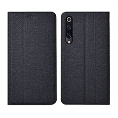 Coque Clapet Portefeuille Livre Tissu H01 pour Xiaomi Mi A3 Noir